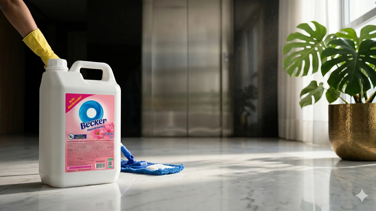 Becker Vulcan Floral em hall de prédio premium com mármore polido e mop
