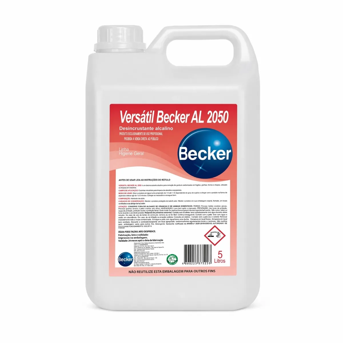 Versátil Becker AL 2050 Desincrustante Alcalino 5 Litros — bombona vista de frente