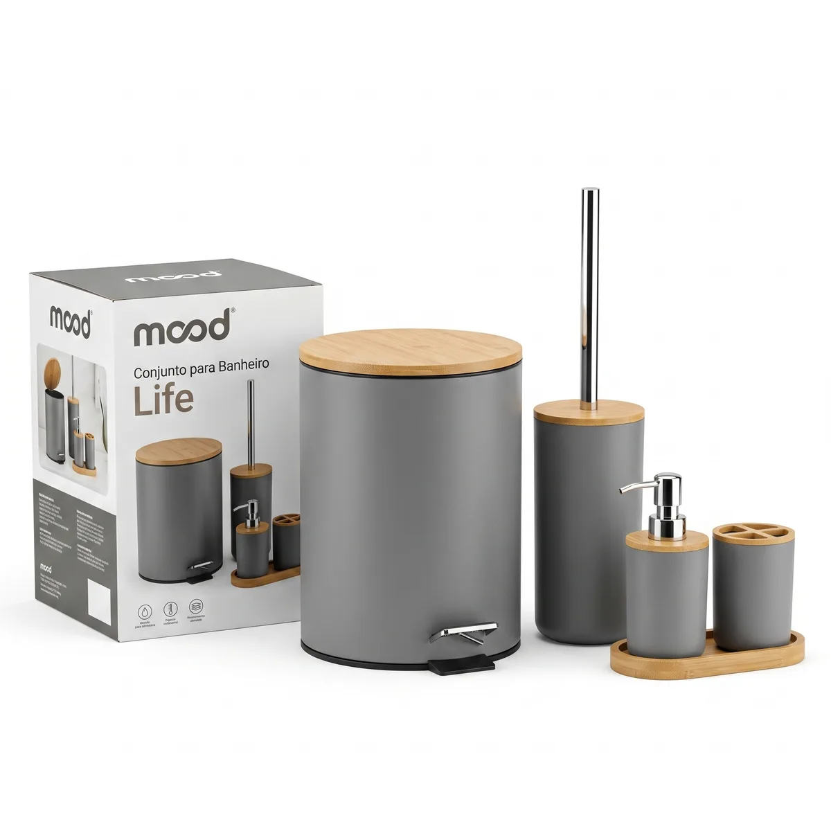 CONJUNTO PARA BANHEIRO C/ 5 PÇS CINZA LIFE
