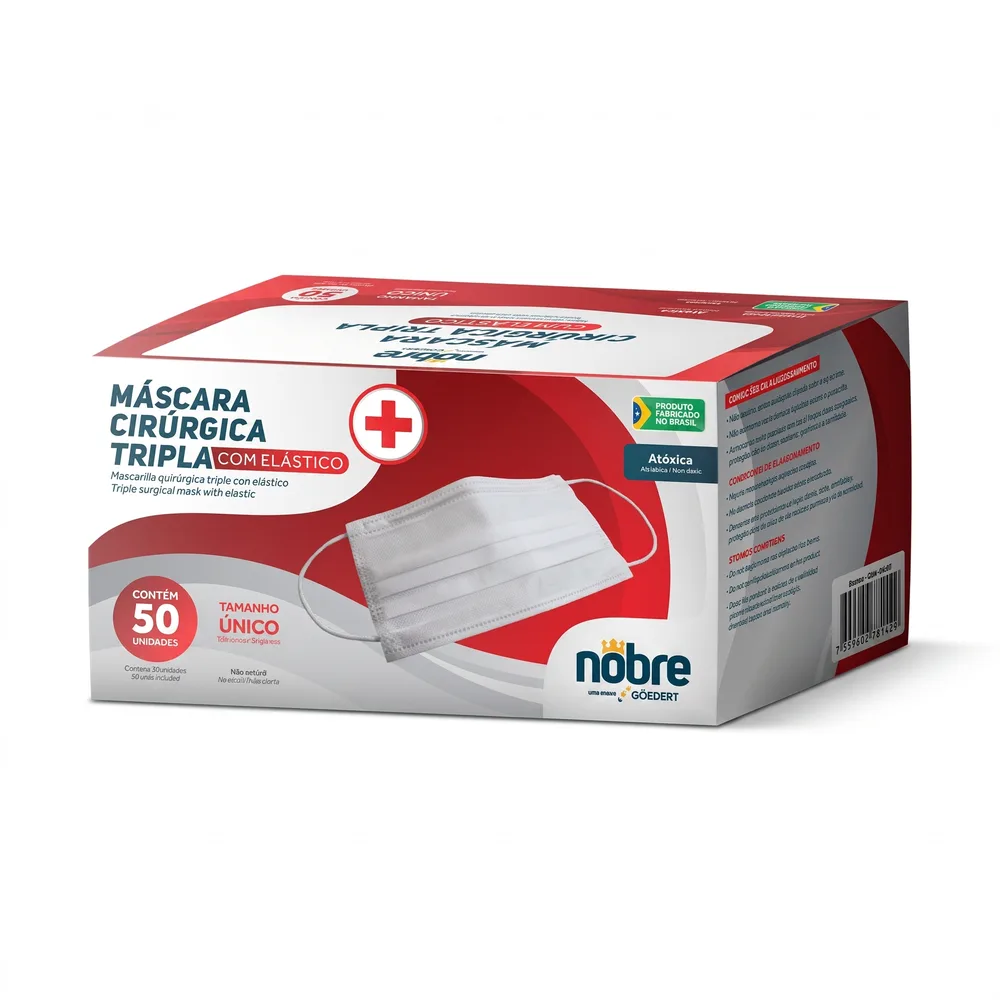 MASCARA CIRURGICA TRIPLA com Elastico Filtro 96,9% (caixa c/ 50 und) NOBRE NB001