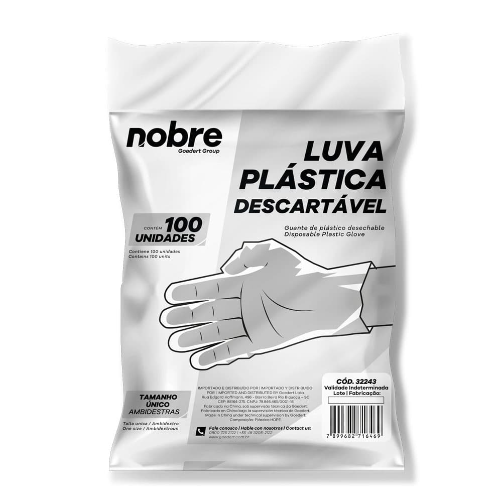 LUVA PLASTICA DESCARTÁVEL (TAMANHO ÚNICO PCT C/ 100 UND)